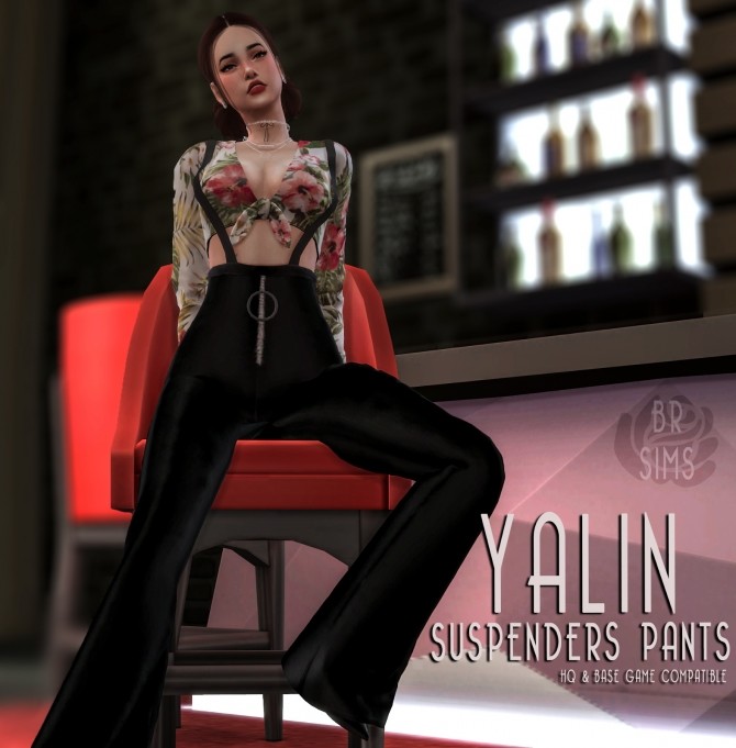 Sims 4 Yalin Suspenders Pants by Liseth Barquero at BlueRose Sims