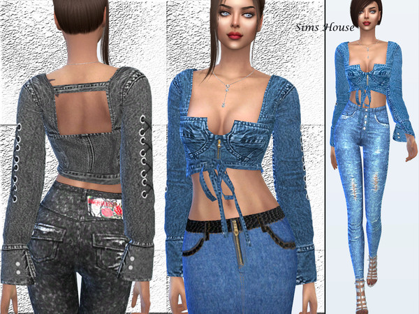 Sims 4 Long sleeved denim top by Sims House at TSR