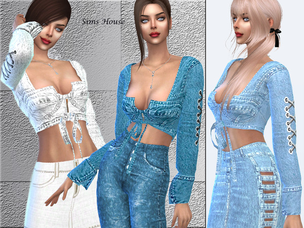 Sims 4 Long sleeved denim top by Sims House at TSR