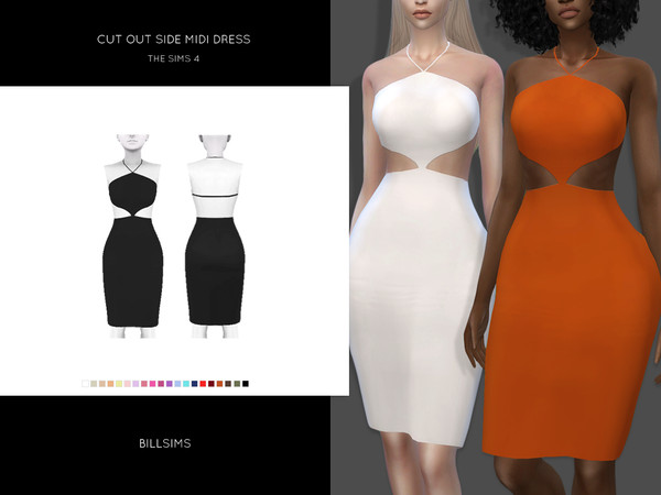 Sims 4 Cut Out Side Midi Dress by Bill Sims at TSR