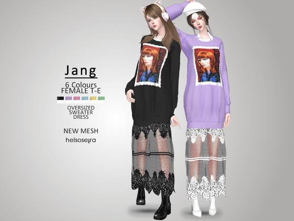 Sims 4 JANG Oversize sweater dress by Helsoseira at TSR