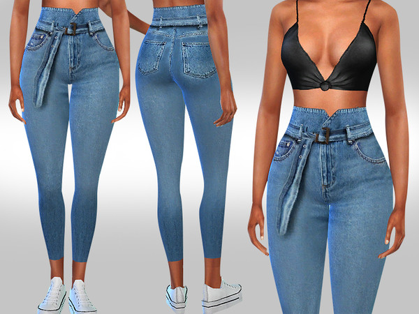 Sims 4 Ultra High Waist Tied Jeans by Saliwa at TSR