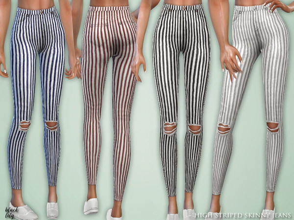 Sims 4 High Striped Skinny Jeans by Black Lily at TSR