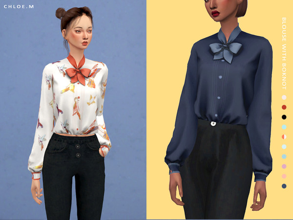 Sims 4 Blouse with Bowknot by ChloeMMM at TSR