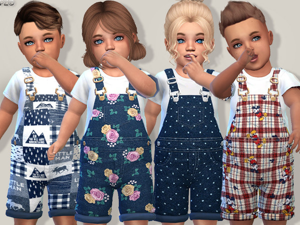 Sims 4 Denim Short Overalls For Toddlers by Pinkzombiecupcakes at TSR