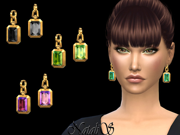 Sims 4 Octagon crystals earrings by NataliS at TSR