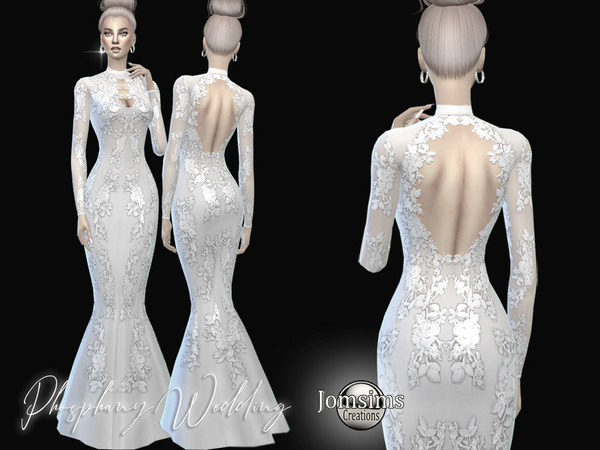 Sims 4 Phosphany wedding dress by jomsims at TSR