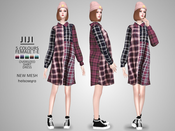 Sims 4 JIJI Oversized Shirt Dress by Helsoseira at TSR