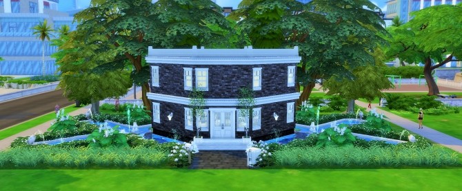 Sims 4 House surrounded by Fountain NO CC by heikeg at Mod The Sims