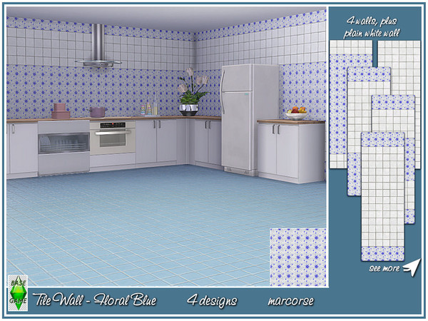 Sims 4 Tile Wall Floral Set by marcorse at TSR