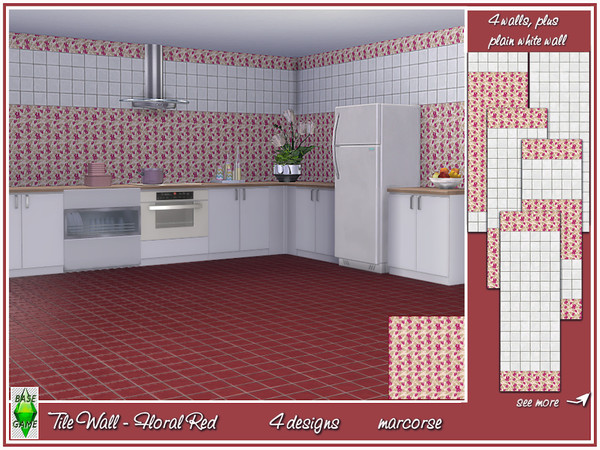 Sims 4 Tile Wall Floral Set by marcorse at TSR
