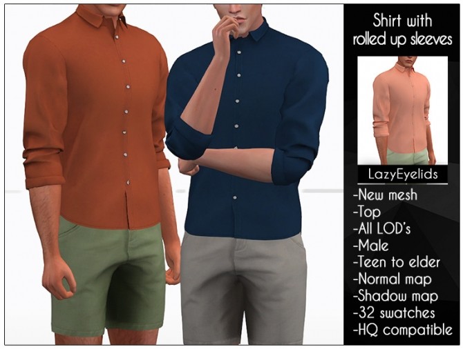 Sims 4 Shirt with rolled up sleeves at LazyEyelids