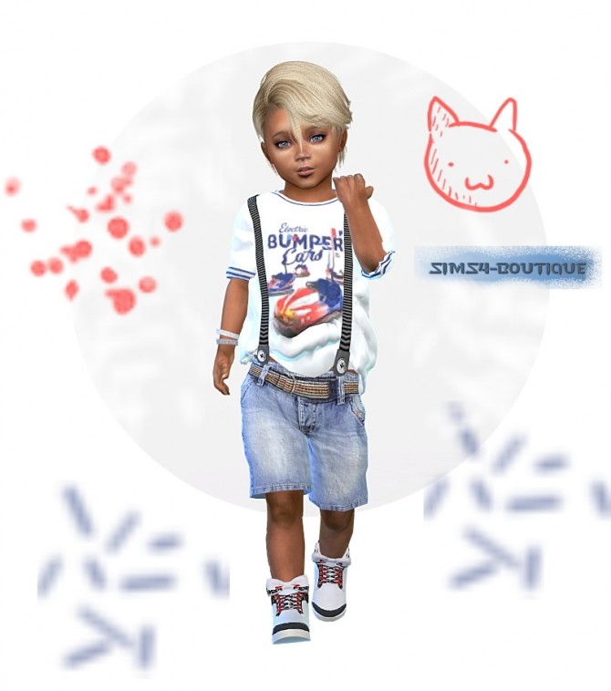 Sims 4 Designer Set for Toddler Boys: shirt, shorts & sneakers at Sims4 Boutique