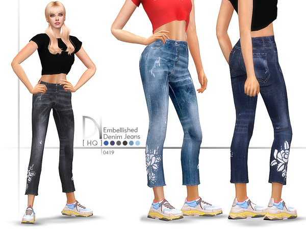 Sims 4 Embellished Denim Jeans by DarkNighTt at TSR