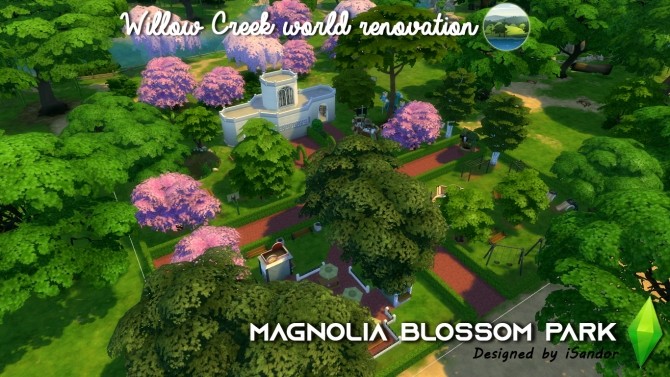 Sims 4 Magnolia Blossom park Willow Creek Renovation by iSandor at Mod The Sims
