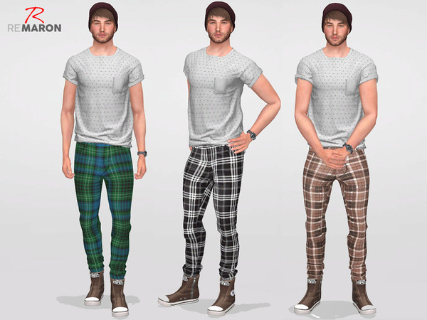 Sims 4 Grid pants for men by remaron at TSR