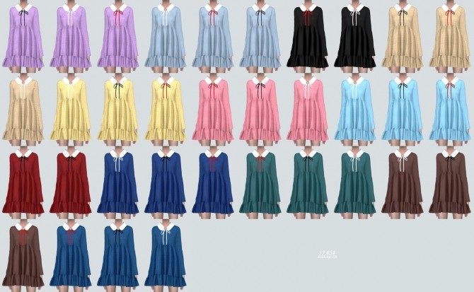 Brooch Bow Frill Shirt Mini Dress (P) at Marigold » Sims 4 Updates