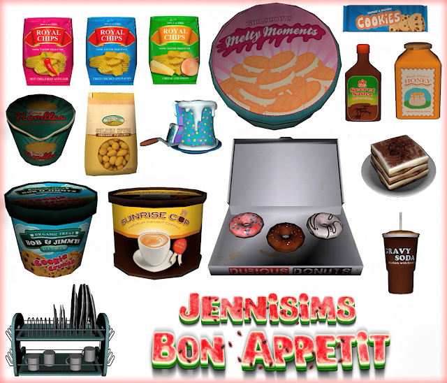 Sims 4 Bon Appetit Decorative set for Clutter Kitchen 14 Items at Jenni Sims