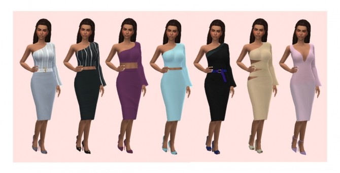 Sims 4 ONE SHOULDER DRESS RECOLOUR at Sims4Sue