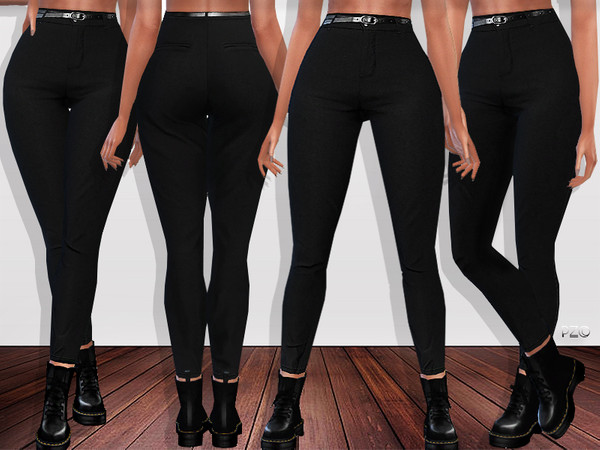 Sims 4 High Waisted Pants With Belt and Side Stripes by Pinkzombiecupcakes at TSR