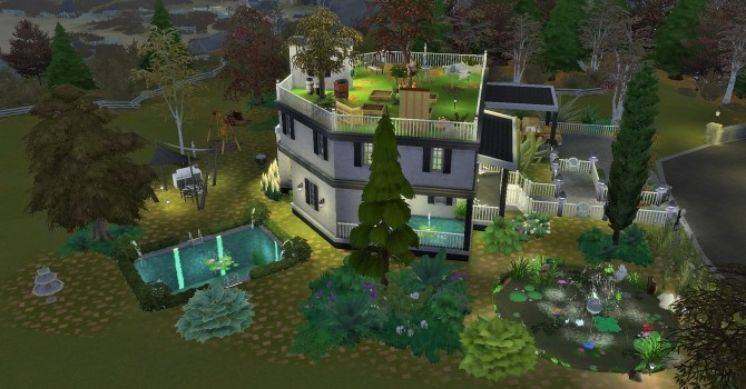 Sims 4 Two Story House with garden on rooftop by heikeg at Mod The Sims