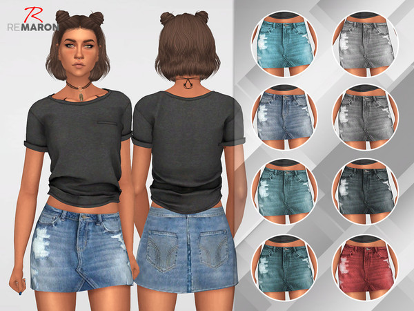 Sims 4 Denim Skirt by remaron at TSR