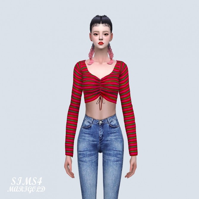 Sims 4 Shirring Long Sleeves Crop Top (P) at Marigold