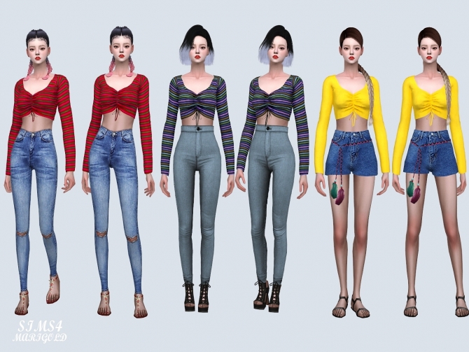 Shirring Long Sleeves Crop Top (P) at Marigold » Sims 4 Updates