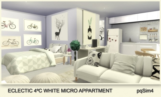 Sims 4 Eclectic 4ºC White Micro Appartment at pqSims4