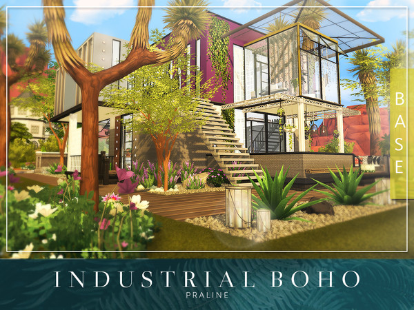 Sims 4 Industrial Boho house by Pralinesims at TSR