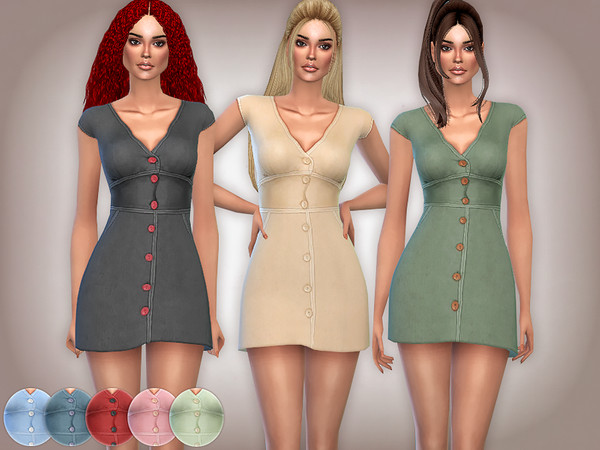 Sims 4 Stone Button Front Boho Dress by Harmonia at TSR