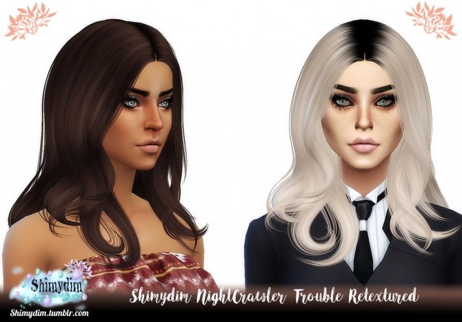 Sims 4 NightCrawler Trouble Hair Retexture + DarkRoots Naturals + Unnaturals at Shimydim Sims