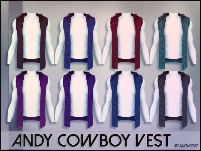 Sims 4 Andy cowboy vest by Mathcope at Sims 4 Studio