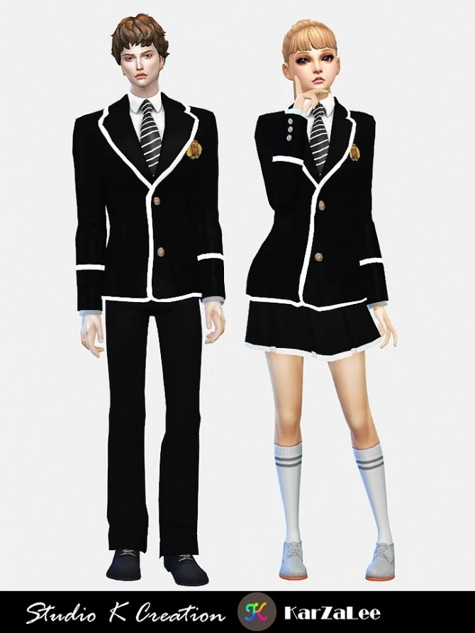Sims 4 Blazer Tie uniform set M/F at Studio K Creation