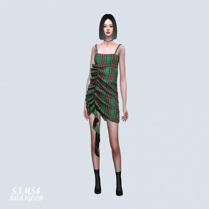 Sims 4 One Side Shirring Mini Dress (P) at Marigold