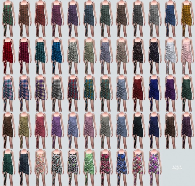 Sims 4 One Side Shirring Mini Dress (P) at Marigold