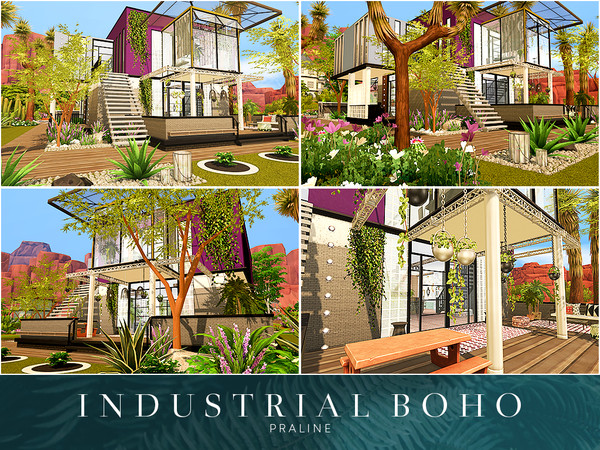 Sims 4 Industrial Boho house by Pralinesims at TSR