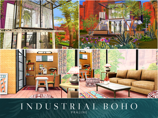 Sims 4 Industrial Boho house by Pralinesims at TSR