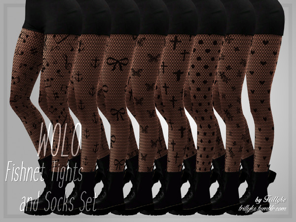 Sims 4 WOLO Fishnet Tights & Socks Set by Trillyke at TSR