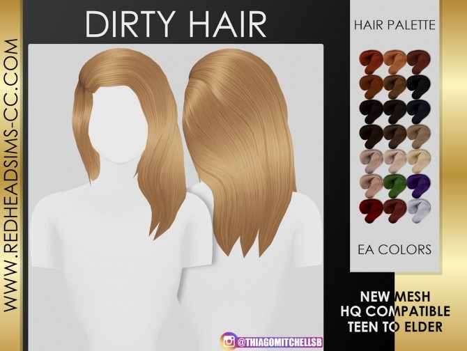 Sims 4 DIRTY HAIR  by Thiago Mitchell at REDHEADSIMS