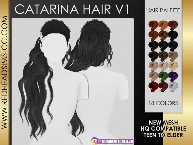 Sims 4 Catarina hair V1 & V2 at REDHEADSIMS