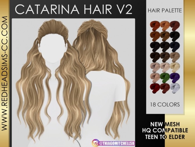 Sims 4 Catarina hair V1 & V2 at REDHEADSIMS