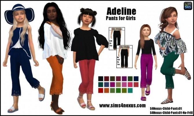 Sims 4 Adeline pants for girls by SamanthaGump at Sims 4 Nexus