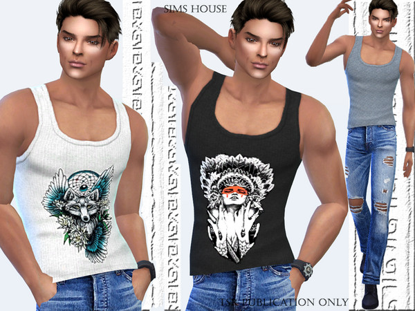 Sims 4 Tank for men one tone and print by Sims House at TSR