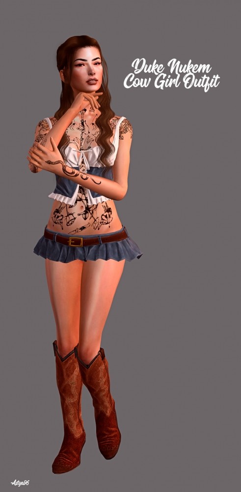 Sims 4 Duke Nukem Cow Girl Outfit at Astya96