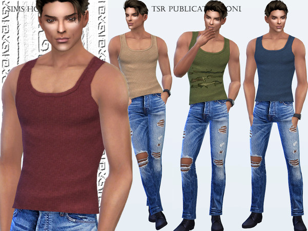 Sims 4 Tank for men one tone and print by Sims House at TSR
