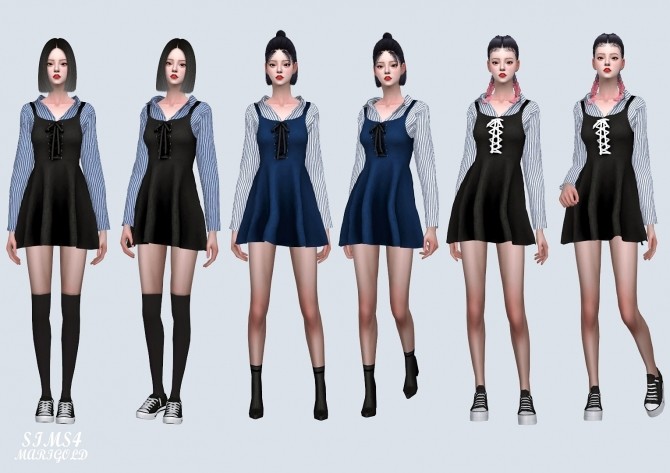 Sims 4 Lace Up Mini Dress With Shirts (P) at Marigold