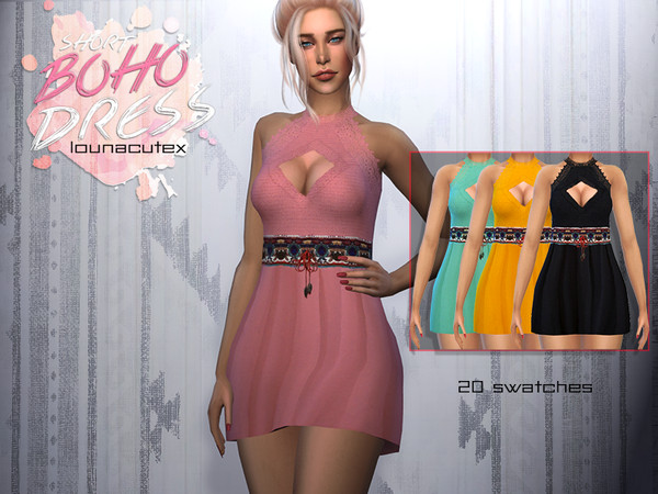 Sims 4 Short Boho Dress by L0unacutex at TSR