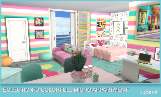 Sims 4 4D Eclectic Colorful Micro Apartment at pqSims4