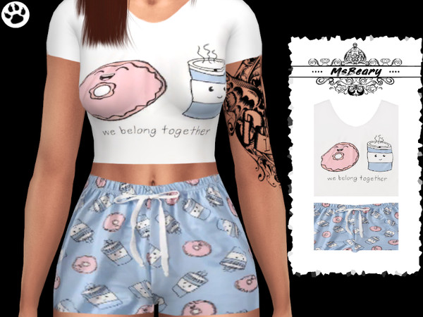 Sims 4 Coffee & Donut PJ SET by MsBeary at TSR
